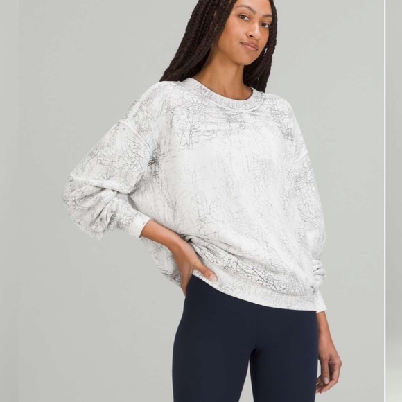 Lululemon Perfectly Oversized Crew Thread Dye White Black Cotton Terry 2 - Picture 1 of 8